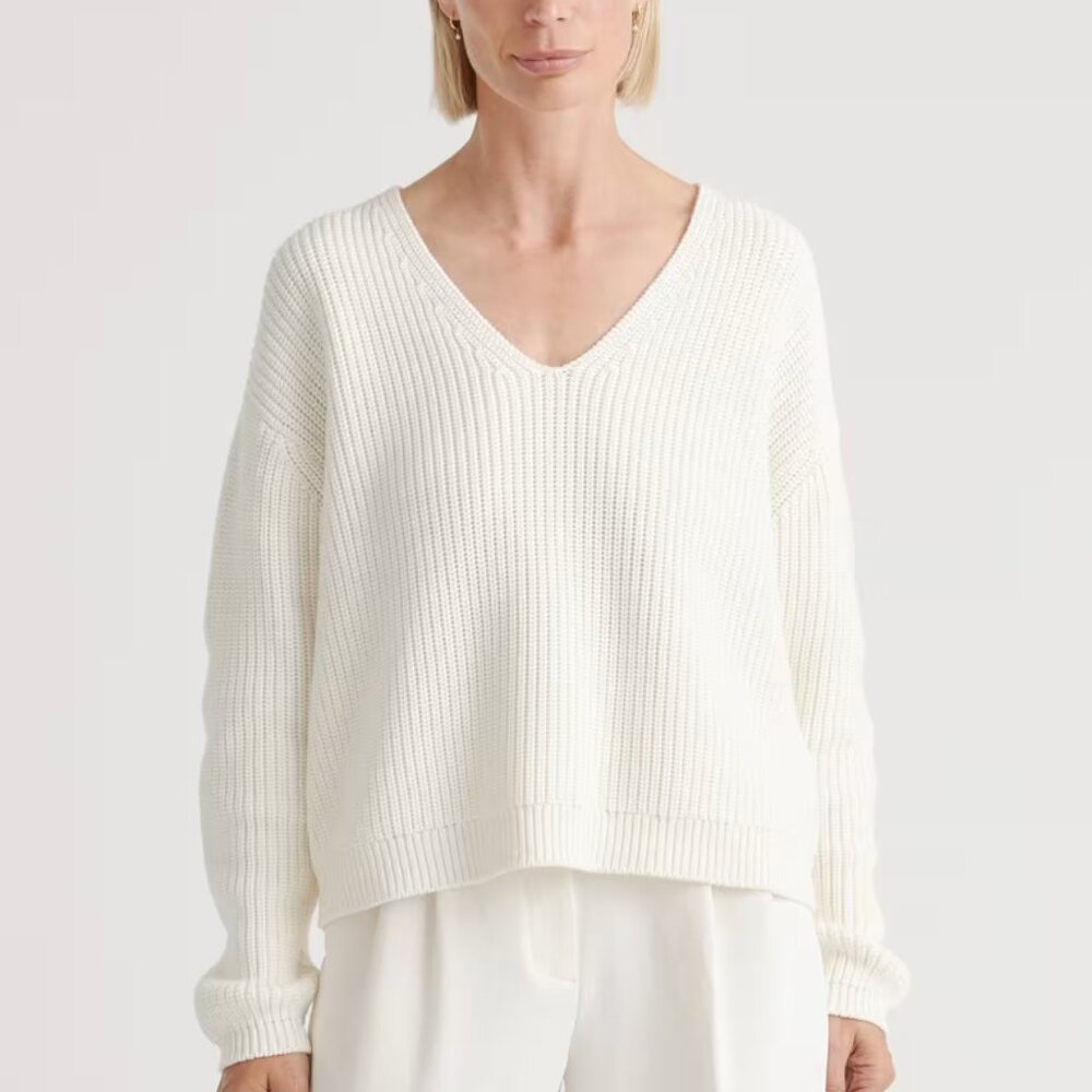 Quince 100% Organic Cotton Fisherman V-Neck Sweater
